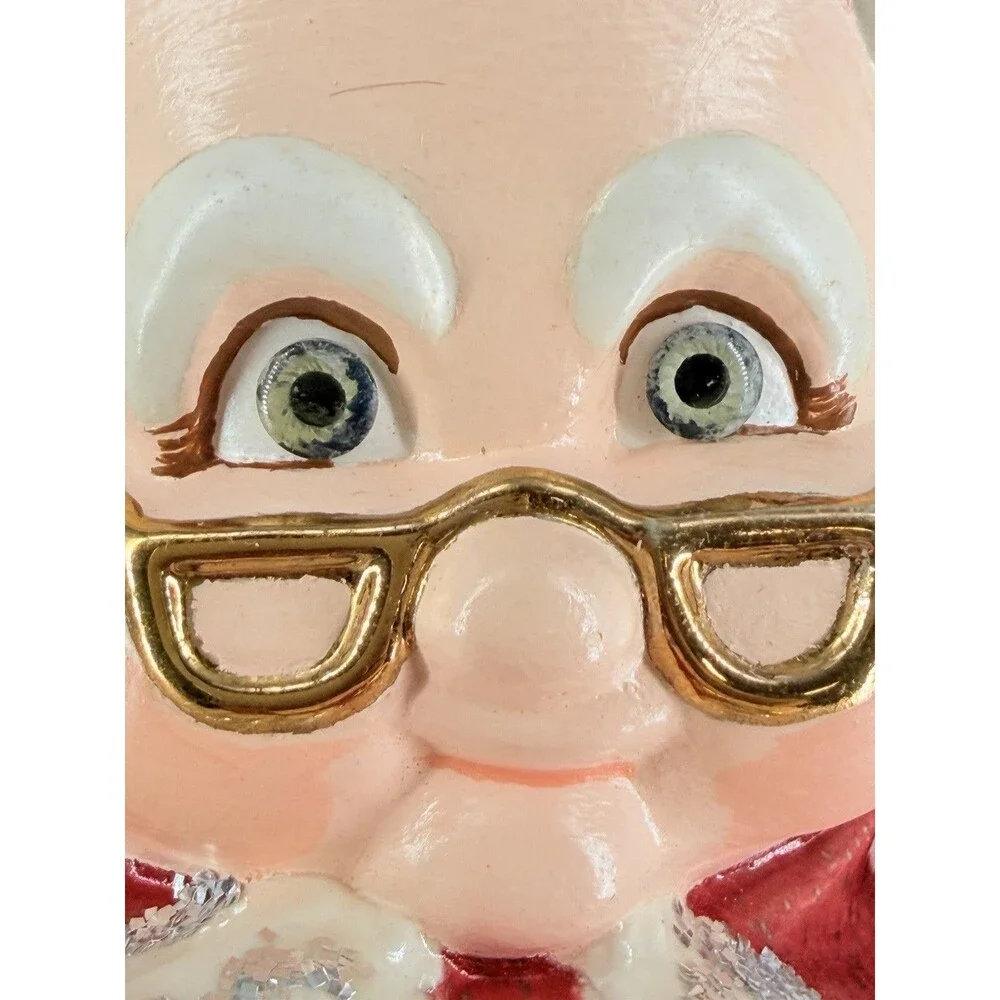 Vtg Atlantic Mold Large Mrs Claus Knit Ceramic Glitter Plastic eyes Christmas